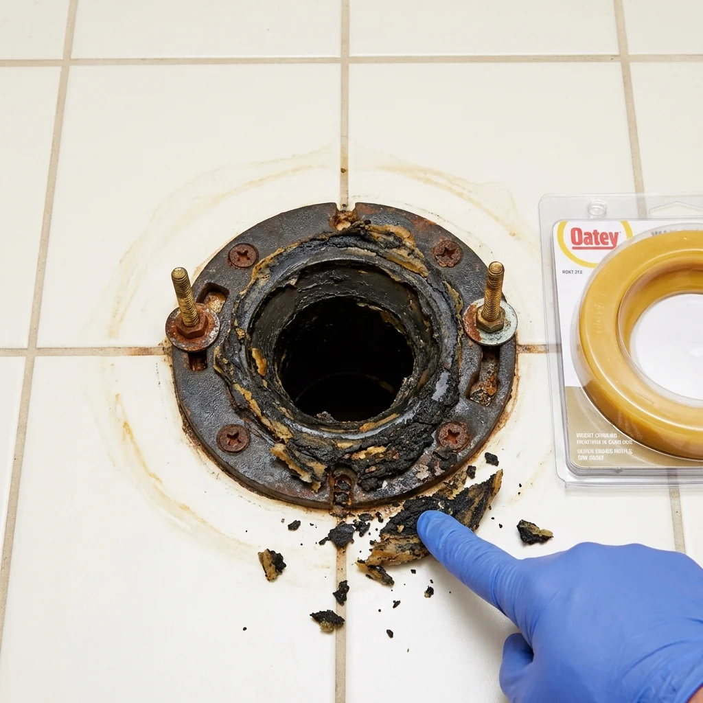 Failed wax ring showing water seepage at the base of a toilet in a Emerson, GA home