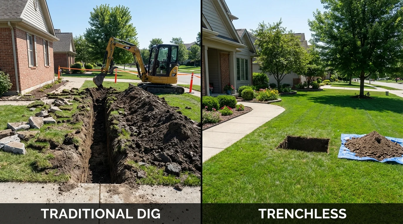 Trenchless sewer repair with minimal yard damage versus traditional excavation in Emerson, GA